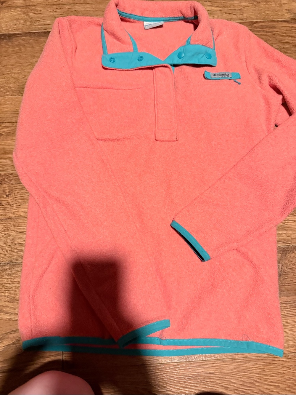 Columbia Coral Pink Snap-Front Fleece Pullover with Turquoise Trim